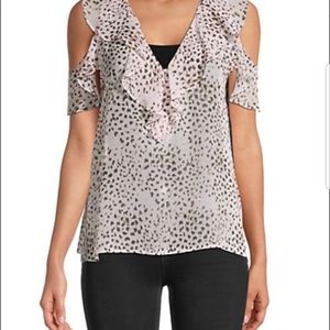 Bcbgmaxazria cold shoulder ruffle blouse